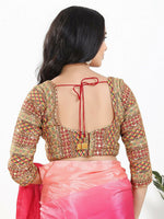 Thumbnail for Joban Fashion Pink Multi Silk Padded Blouse With Sweetheart Neck 3/4 Sleeves - Distacart