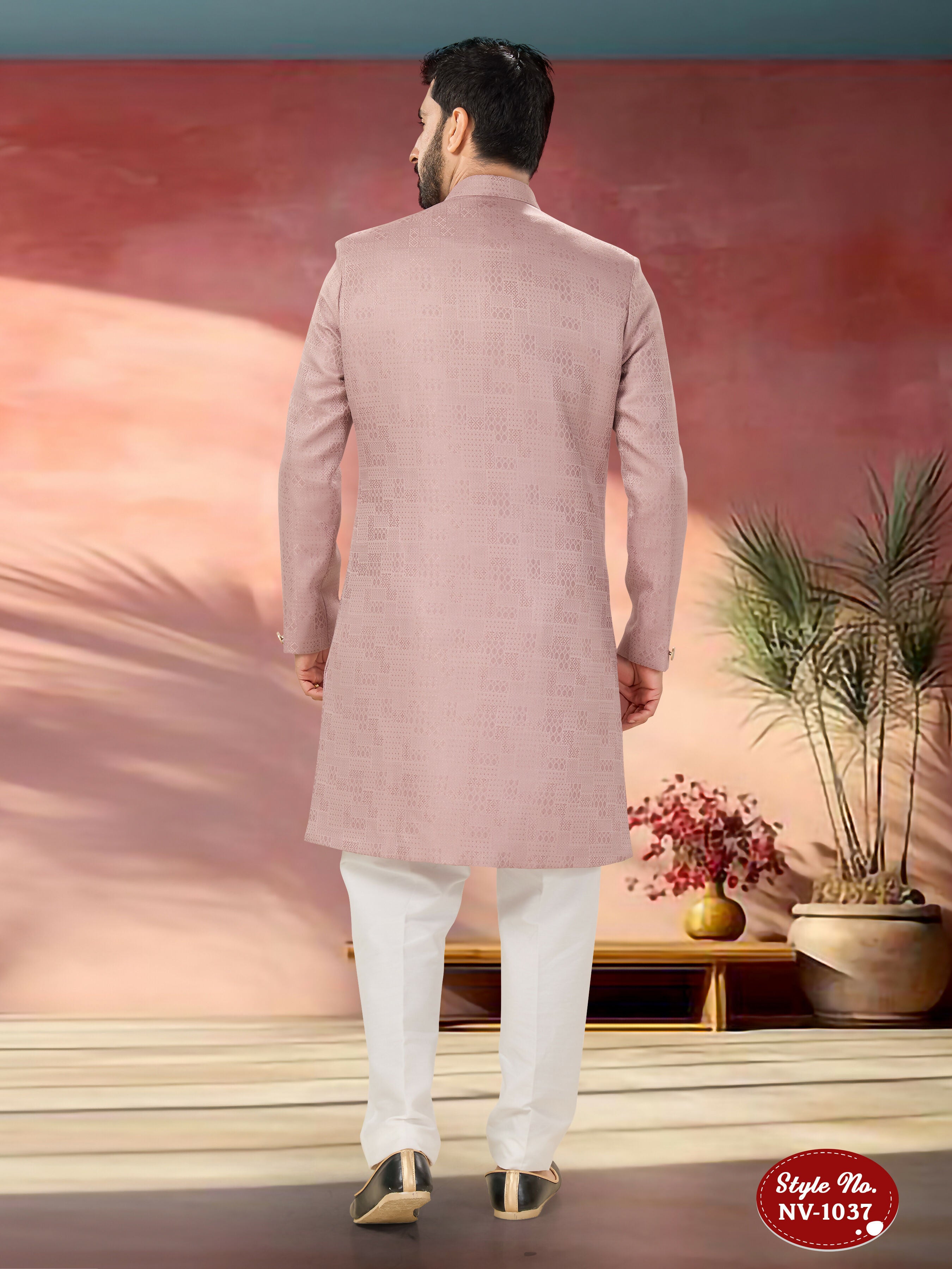 Joban Fashion Men's Pink Straight Imported Tr Self-Design In Fabric Indo-Western Kurta Set - Distacart