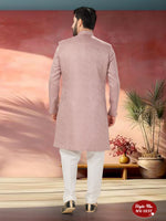 Thumbnail for Joban Fashion Men's Pink Straight Imported Tr Self-Design In Fabric Indo-Western Kurta Set - Distacart