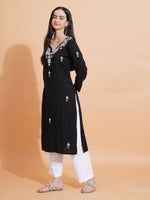 Thumbnail for Pahnaz Luxury Rayon Chikankari Long Kurti-Black - Dista