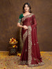 Teeya Creation Womens New Fancy Embroidery Work Saree-Maroon - Dista