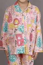 Thumbnail for Breathables Kids Cotton Night Suit – Peach Lion & Teddy Shirt & Pyjama Co-Ord Set For Boys & Girls - Dista