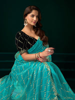 Thumbnail for Joban Fashion Turquoise Net Party Wear Sarees - Distacart