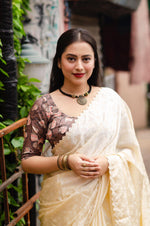 Thumbnail for Cream Poly Silk Ethnic Motifs Saree with Unstitched Blouse - Hiral Fashion - Distacart