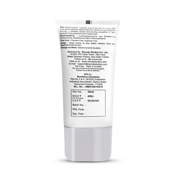 Recode Ace of Base Radiant Face Primer - Distacart
