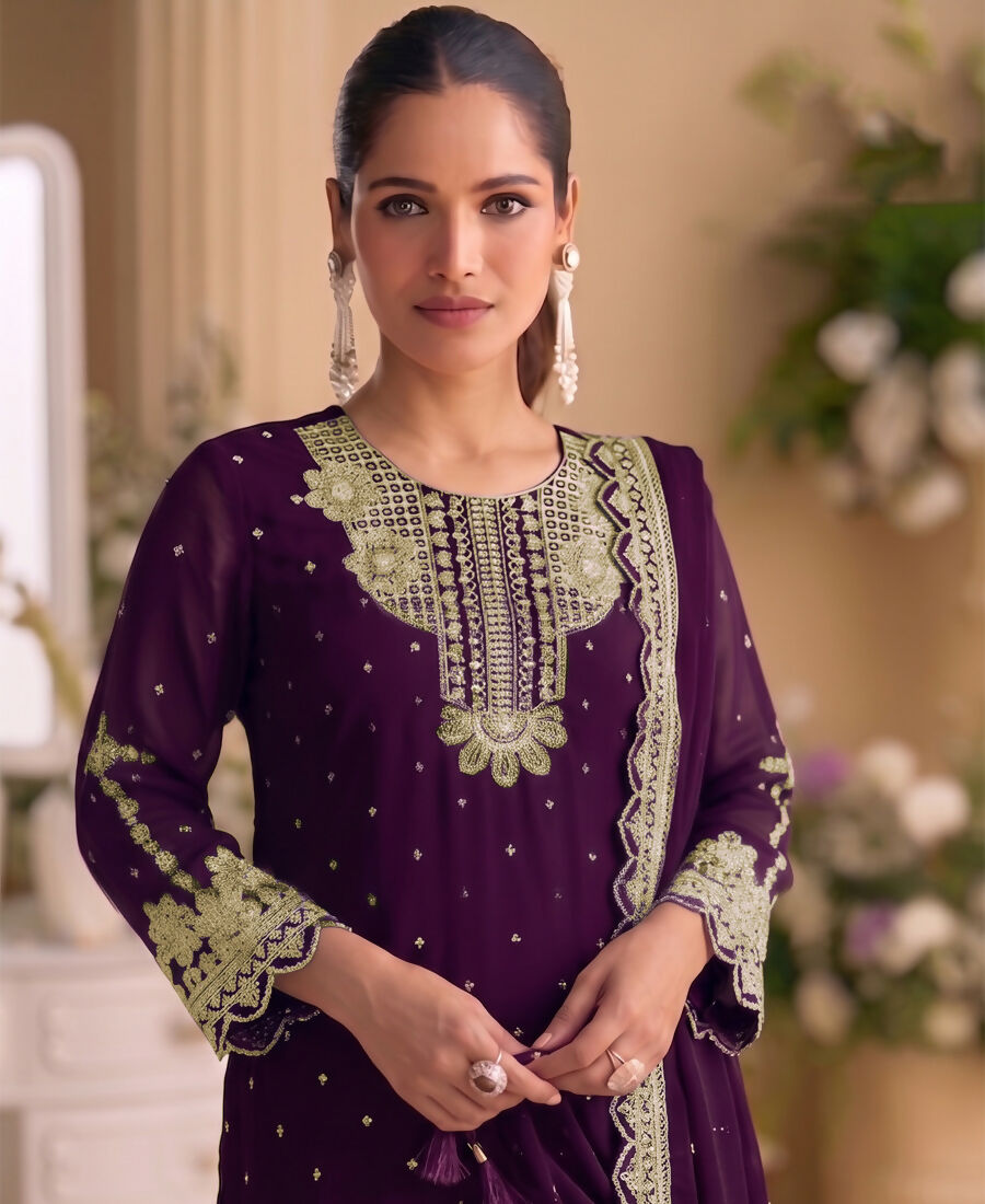 KC New Georgette Short Salwar Kameez Pakistani Style Purple - Dista