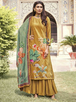 Thumbnail for Jyoti Fashion Women's Mustard Velvet Floral Digital Printed Kurta with Trouser & Dupatta - Distacart