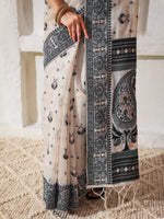 Thumbnail for Astita Linen Cotton Black & Cream Saree