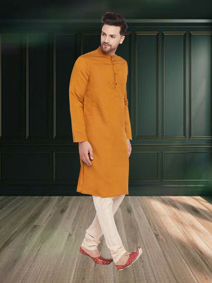 Even Apparels Men's Copper Coloured Linen Kurta - Distacart