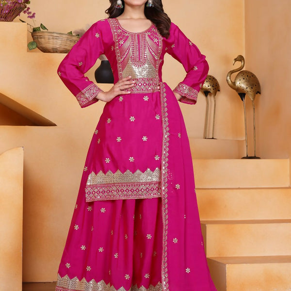 Joban Fashion Pink Silk Embroidered Sharara Set - Distacart