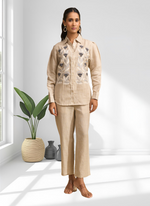 Thumbnail for Joban Fashion Beige Linen Embroidered Readymade Cord Set - Distacart