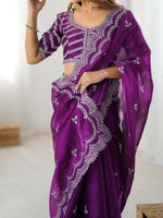 Thumbnail for Joban Fashion Purple Jimmy Choo Saree With Thread with Sequins work
