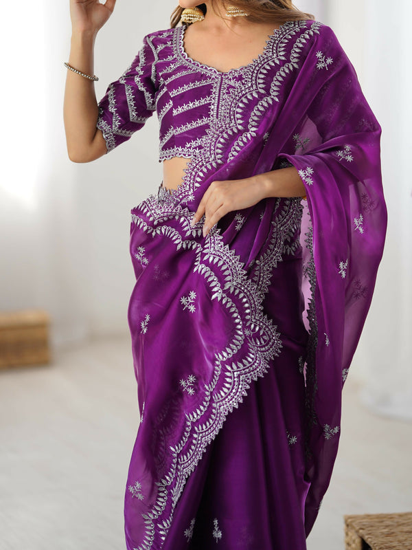 Joban Fashion Purple Jimmy Choo Saree With Thread with Sequins work