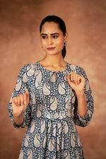 Thumbnail for Joban Fashion Blue Floral Hand Block Printed Cotton Kurta Pant Set - Distacart