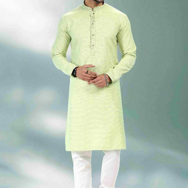 Raivat Ethnic Linen Cotton Pintux Work Kurta Pajama In Pista Green Colour - Dista