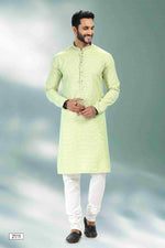 Thumbnail for Raivat Ethnic Linen Cotton Pintux Work Kurta Pajama In Pista Green Colour - Dista