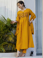 Thumbnail for The52 Women's Beautiful Cotton Fabric Thread Work Straight Kurta Pant and Dupatta Set - Distacart