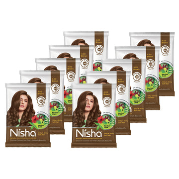 Nisha Henna Based Hair Colour for Women & Men Brown 4.0 (Pack of 10) - Distacart