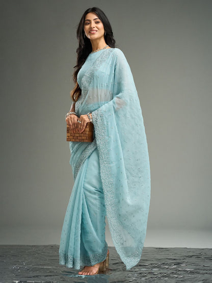 kasee Floral Embroidered Saree - Distacart