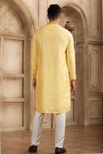 Thumbnail for Raivat Ethnic Banarasi Art Silk Mirror Work Kurta Pajama In Yellow Colour