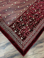 Thumbnail for Vastranavya Wine Viscose Velvet Sequence Embroidery Work Gown Dupatta With Belt - Distacart