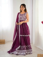 Thumbnail for Joban Fashion wine Lehenga Georgette Coding Dori with Sequence with Rivet Moti