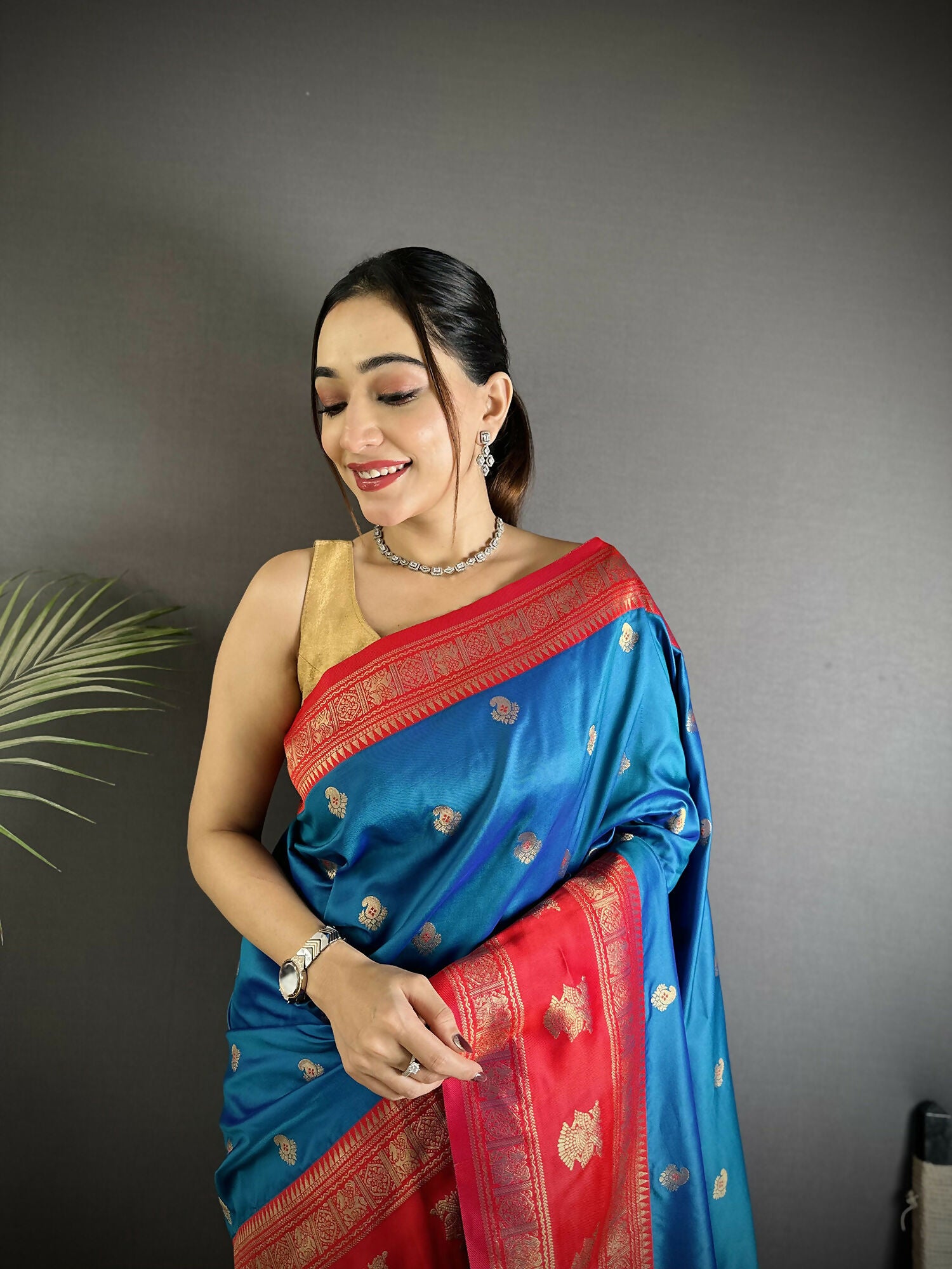 Joban Fashion Royal Blue Banarasi Soft Silk Woven Butti Saree