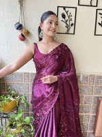 Thumbnail for Mitera Floral Embroidered Sequinned Saree - Distacart