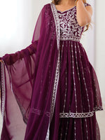 Thumbnail for Joban Fashion wine Lehenga Georgette Coding Dori with Sequence with Rivet Moti