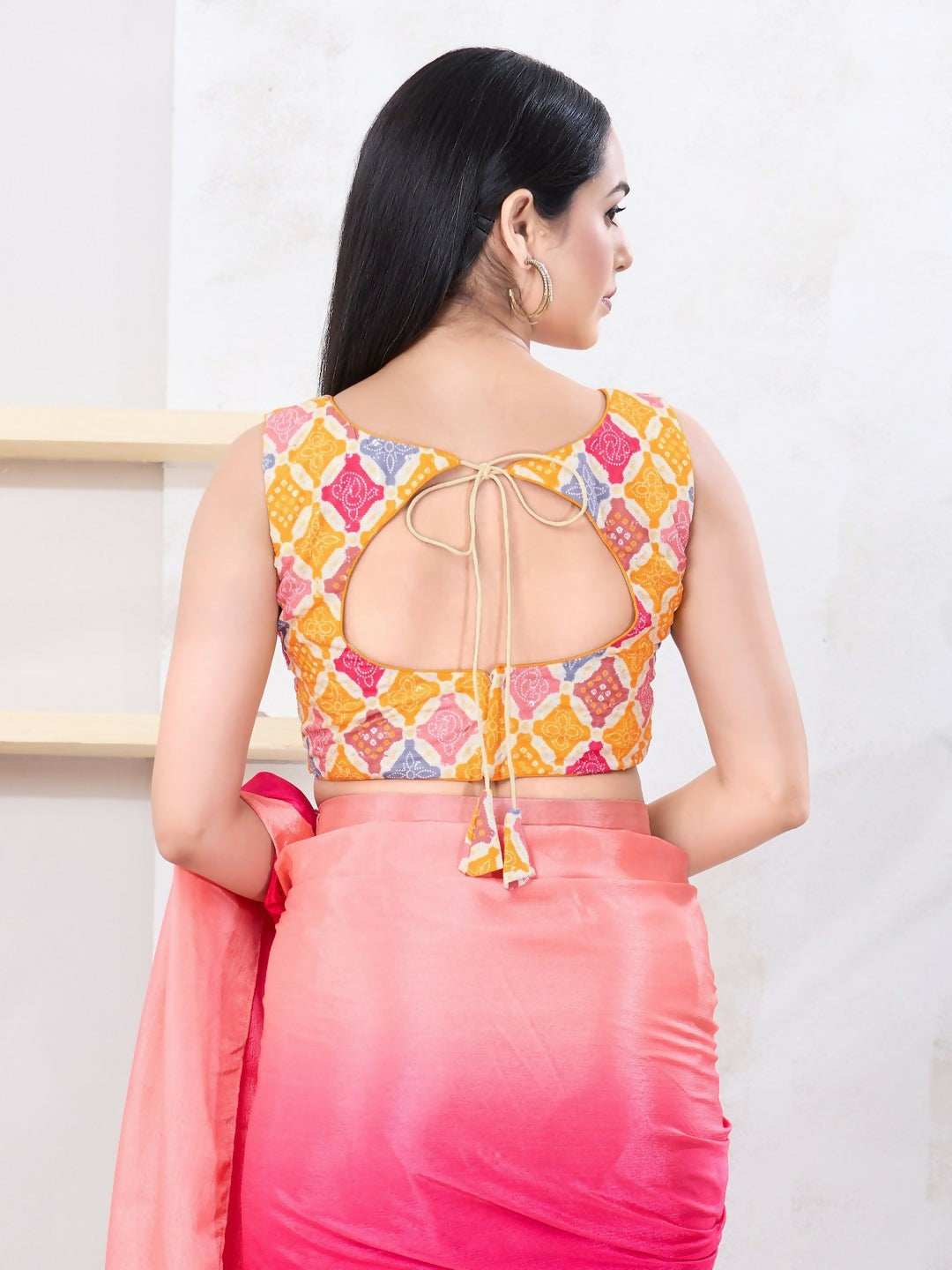 Joban Fashion Yellow Bandhani Sleeveless Back Open Blouse