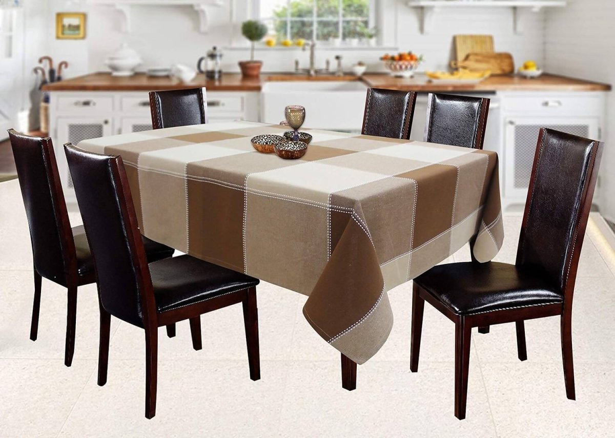 Airwill 100% Cotton Checkered Pattern 4 Seater Square Table Cover - Brown - Distacart