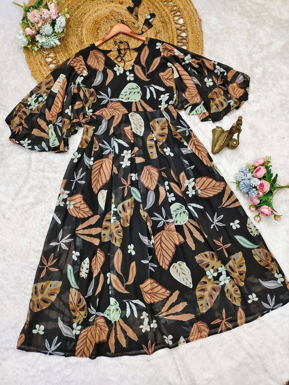 Preksha Creation Indian Festival Fox Georgette Women Black Maxi Dress - Distacart