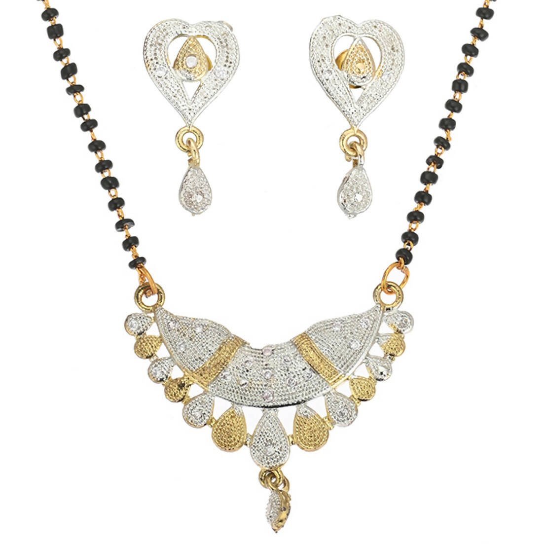 AanyaCentric Gold-plated Mangalsutra Pendant Earring Set & Silver Plated Anklet - Distacart