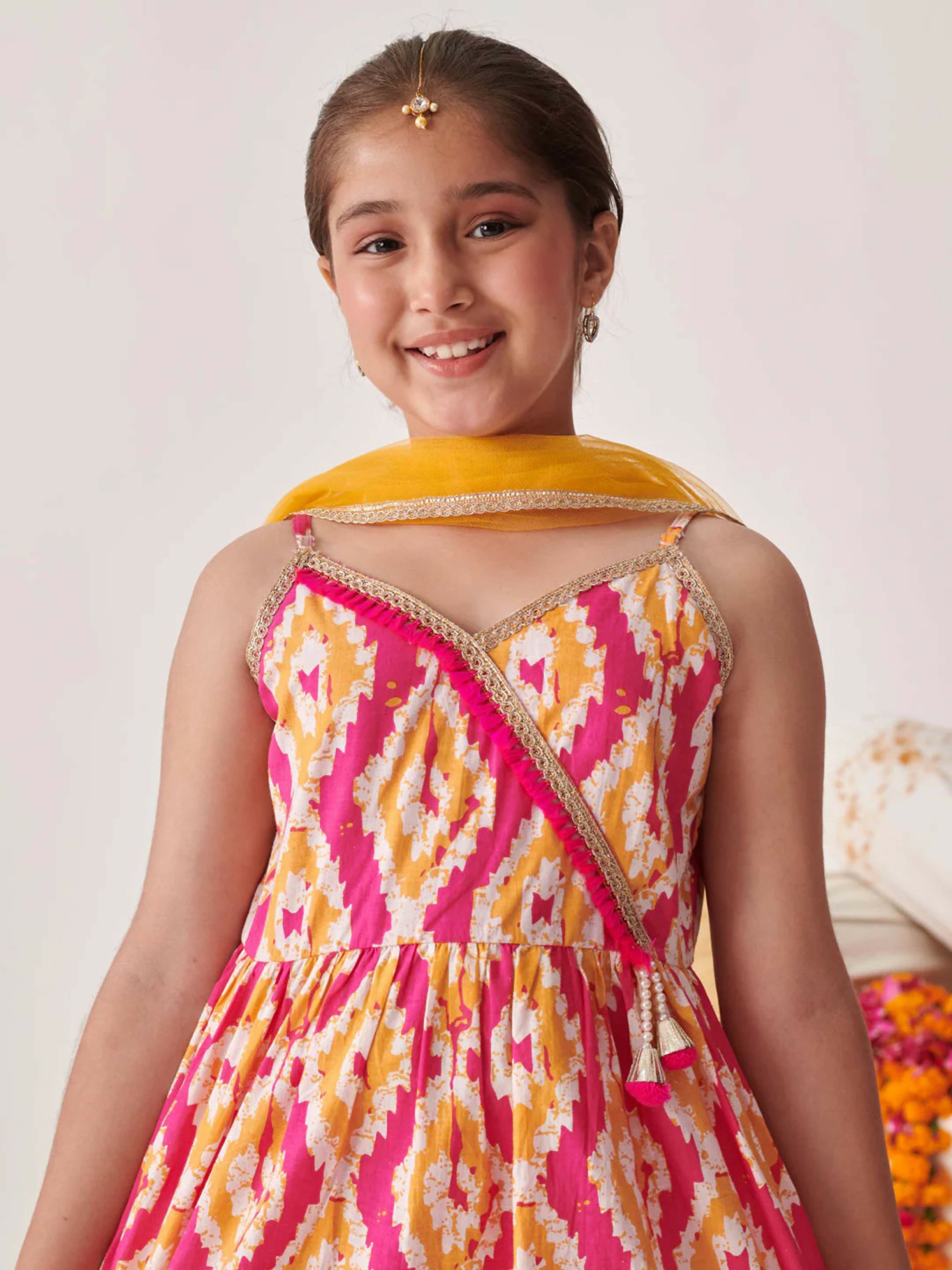 Joban Fashion Girl's Pink Yellow Color Sharara Set
