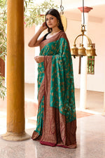 Thumbnail for Joban Fashion Teal Green Crepe Chiffon Pure Handloom Banarasi Silk Saree