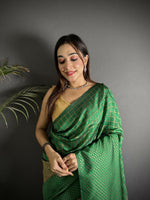 Thumbnail for Joban Fashion Emerald Green Banarasi Soft Lichi Silk Checks & Woven Saree