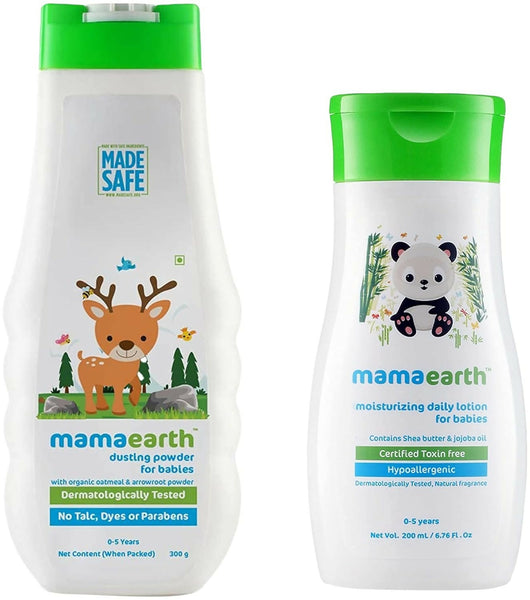 Mamaearth Daily Moisturizing Lotion & Dusting Powder with Organic Oatmeal & Arrowroot Powder for Babies