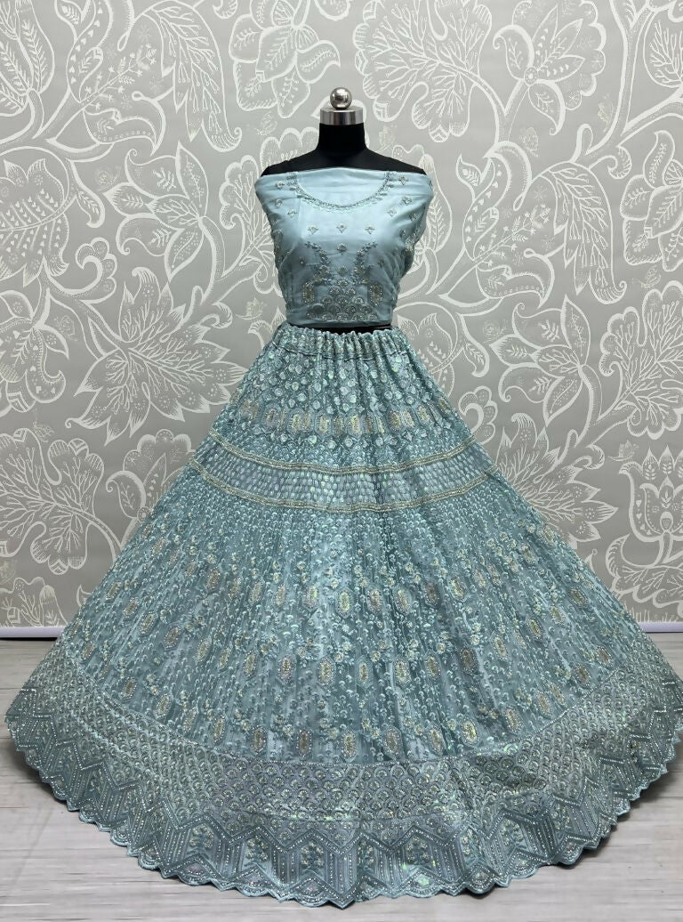 Jyoti Fashion Women's Aqua Heavy Net Fancy Dori, Multi Thread, Rainbow Sequins and Diamond Work Wedding Lehenga Choli - Distacart