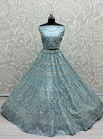 Thumbnail for Jyoti Fashion Women's Aqua Heavy Net Fancy Dori, Multi Thread, Rainbow Sequins and Diamond Work Wedding Lehenga Choli - Distacart