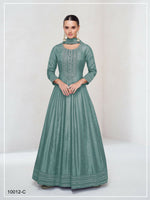 Thumbnail for Teeya Creation Teal Color Heavy Vichitra Silk Embroidery Work Long Gown - Distacart
