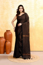 Thumbnail for Piyari Fashion Women's Black Embellished Cotton Blend Zari Check Handloom Saree - Distacart