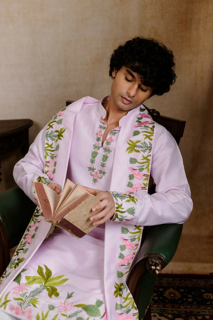 Falling Raw Silk Lavinder Taruni Hamsa Kurta Set By Hilo Design - Distacart