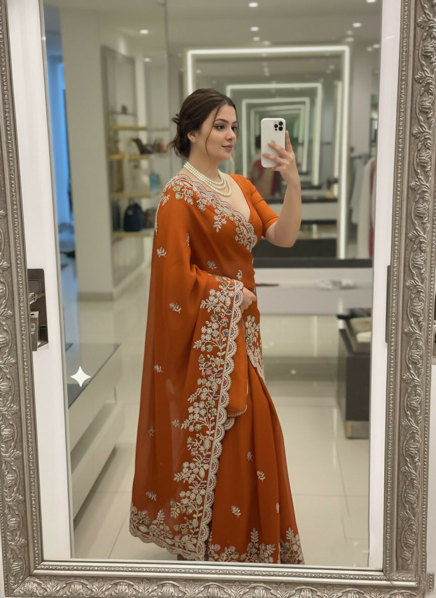 Teeya Creation New Trendy Party Wear Soft Silk Saree-Orange - Dista