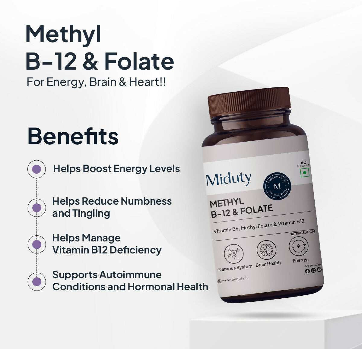 Miduty Vitamin B12 - Methyl Folate Chewables - Distacart