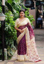 Thumbnail for Maroon Polycotton Ethnic Motifs Saree with Unstitched Blouse - A2M