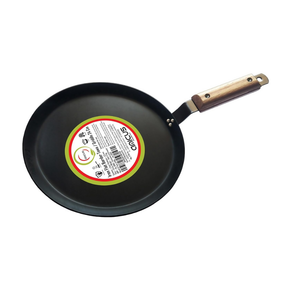 Amicus Pure Iron Tawa for Dosa Roti Chapati Paratha, Flat Iron Dosa Tava with Wooden Handle - Distacart