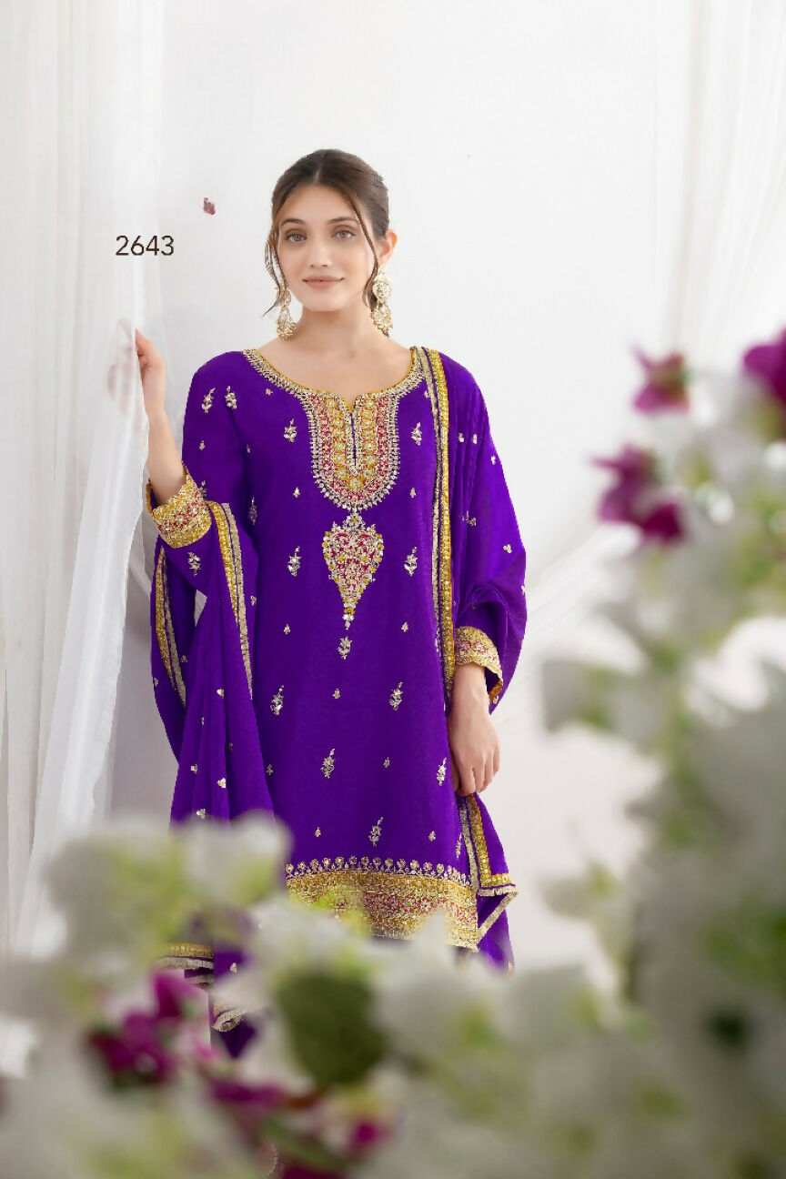 Anaita Purple Chinon Readymade Suit with Embroidery Coding & Sequence Work