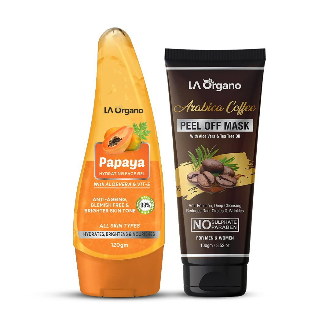LA Organo Papaya Hydrating Face Gel with Alovera & Vit-E & Arabica Coffee Peel Off Mask Combo - Distacart