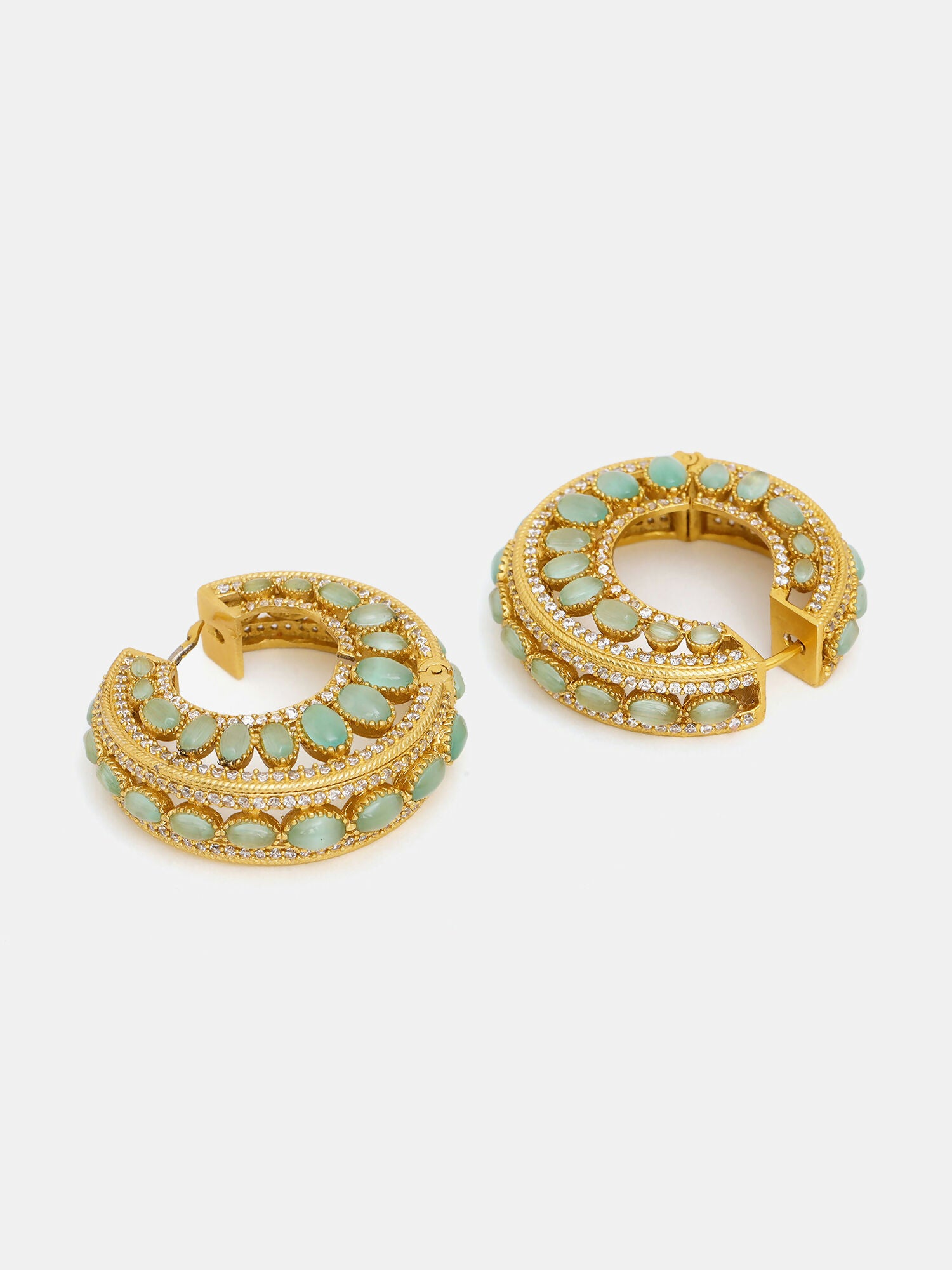 Ruby Raang Gold Polished Green Round Kundan Loops - Dista