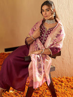 Thumbnail for Indo Era Ethnic Motifs Yoke Design Straight Gotta Patti Liva Kurta with Trousers & Dupatta